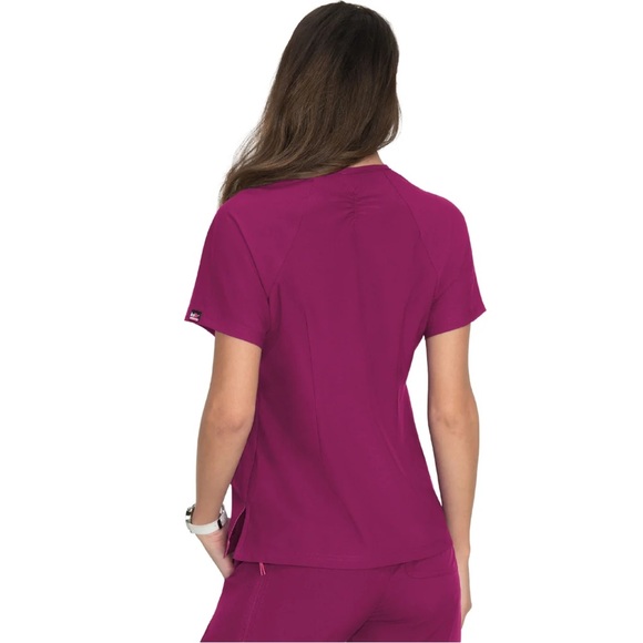 KOI Lite Stretch Scrub Set - Action Y-Neck Top (XXS) & Pants (XS) - Raspberry - Picture 2 of 9